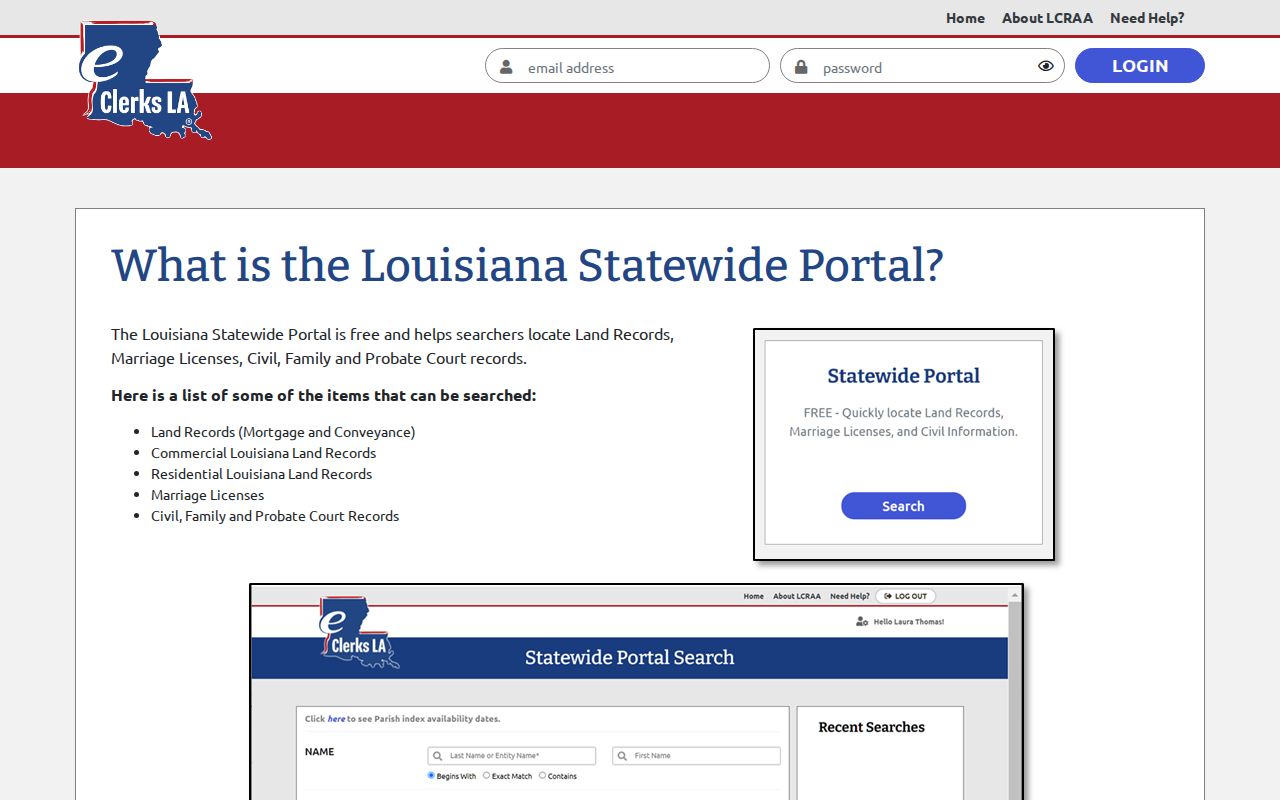 Red River Parish docket search statewide portal categories