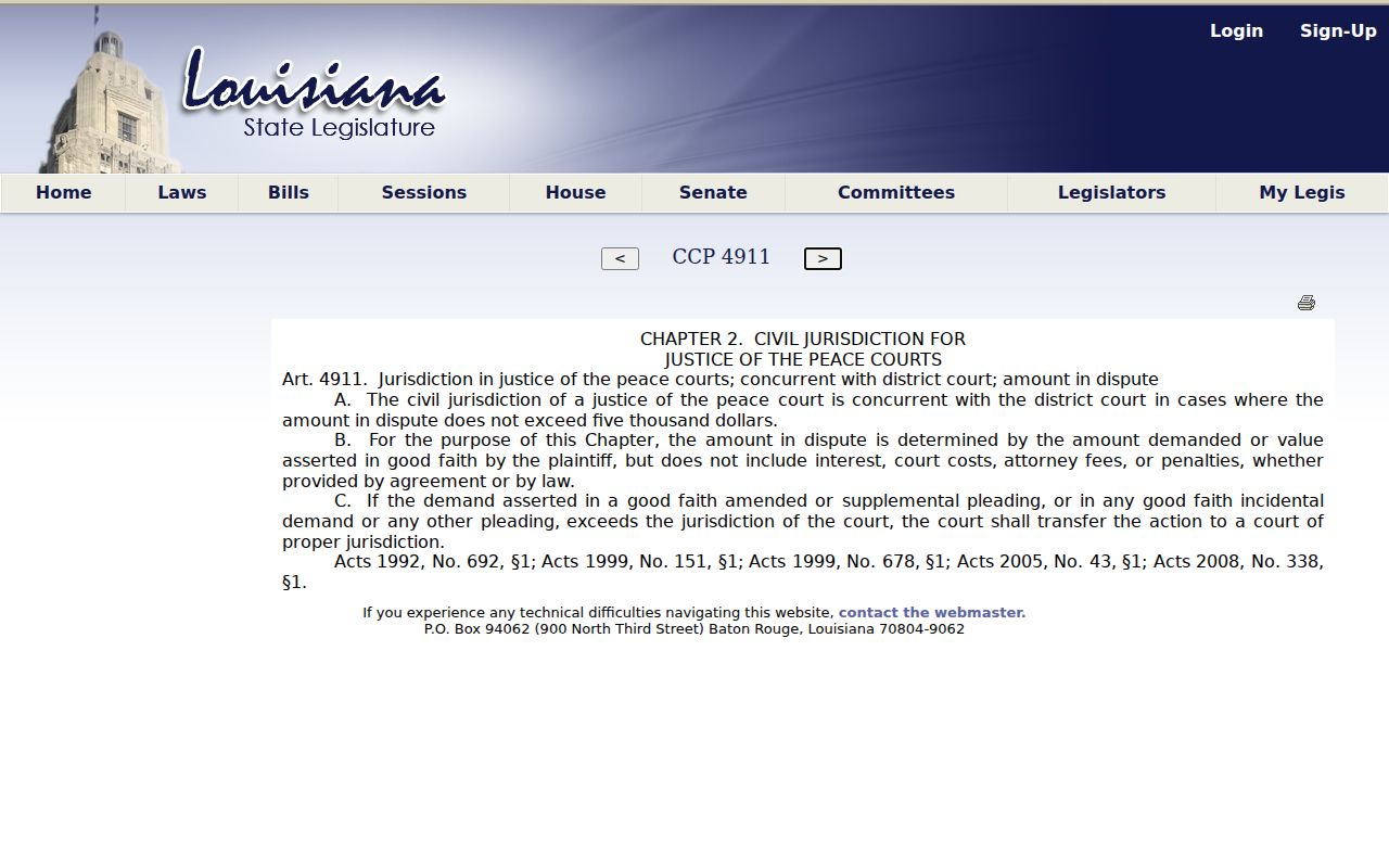 Red River Parish civil docket Justice of the Peace civil jurisdiction rule