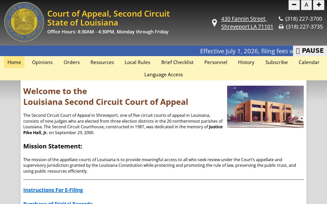 Red River Parish court schedule Louisiana Second Circuit appeal source
