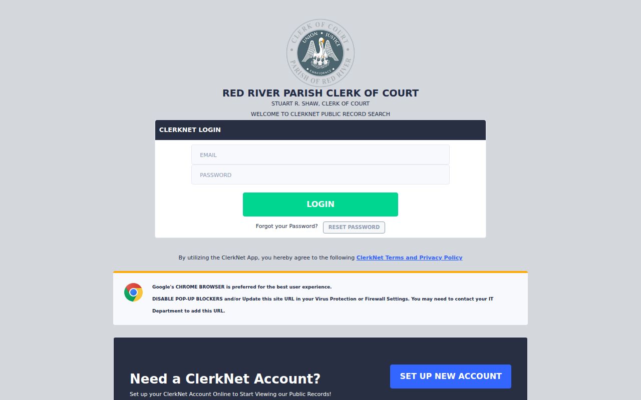Red River Parish civil docket ClerkNet login and document access