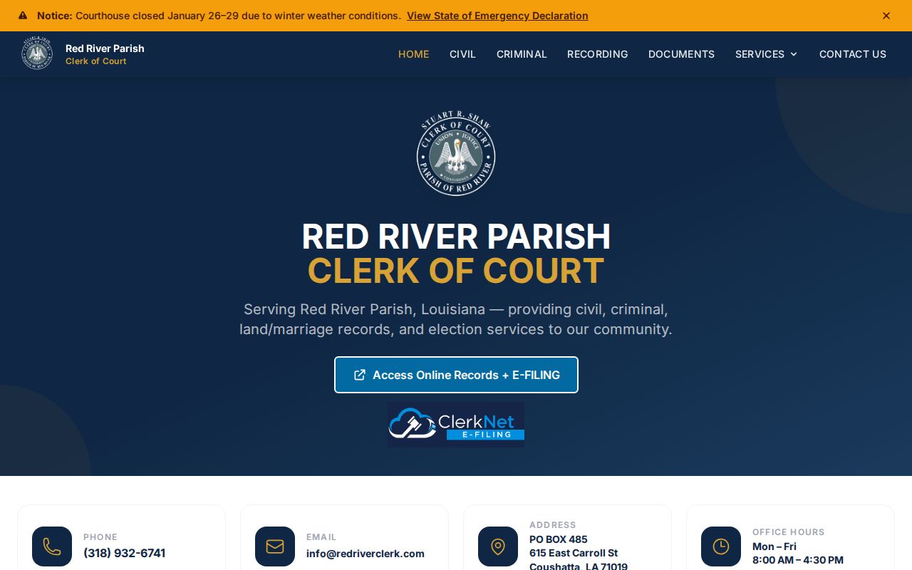 Red River Parish court docket Clerk of Court home source