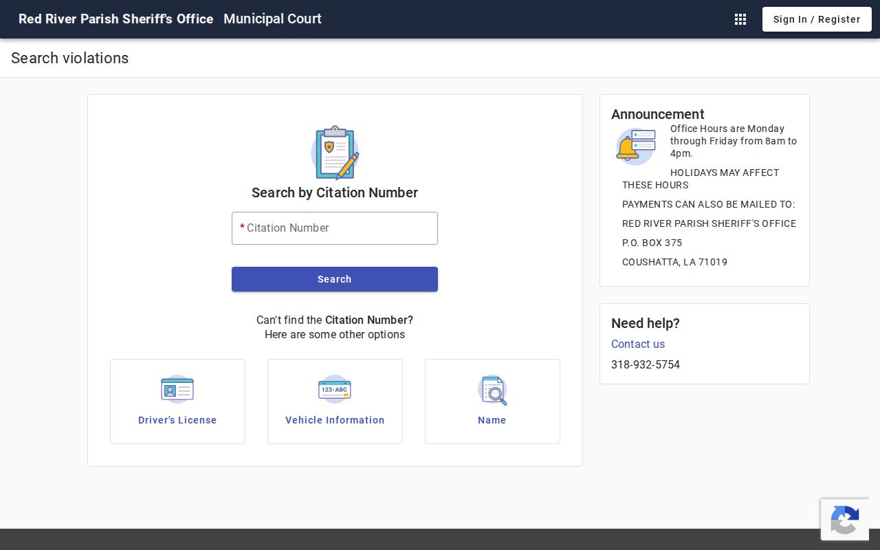Red River Parish traffic court citation search form
